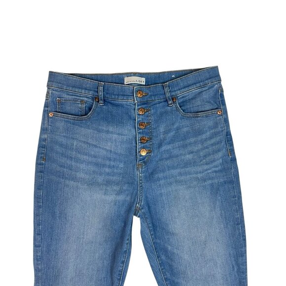 LOFT The Kick Crop Jeans Size 10/30 Exposed Button Fly Denim High Rise 612857 - Picture 6 of 10